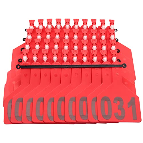 One-Piece Cattle Ear Tags 001-050 Number TPU Large Size Animal Identification Tags Cattle Livestock Ear Tags for Cows Hogs Sheep Tagging Farm Animal Supply (001-050, Red) - color: Red