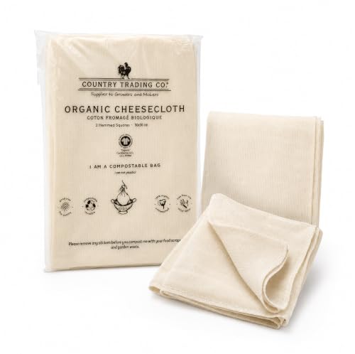 Organic Cheesecloth, Grade 120 Extra-Fine Weave, 2 Hemmed Squares, GOTS Certified Unbleached Cotton, Reusable Straining Cloth for Cheese, Nut Milk, Yogurt & Kombucha - size: 2.8 sq ft (2pcs)