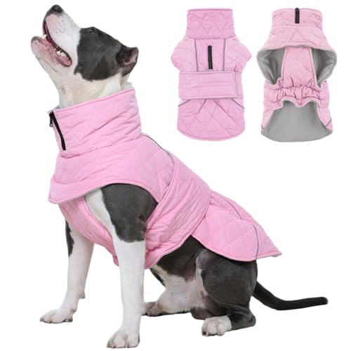 Kuoser Dog Winter Coat Waterproof Dog Snow Jacket, Warm Fleece Lined Pet Turtleneck Snowsuit Puppy Cold Weather Coats with Harness Hole, Adjustable Winter Vest for Medium Large Dogs, Pink, L - color: Pink, size: Large (Chest: 52 - 62CM / 20.47" - 24.4")