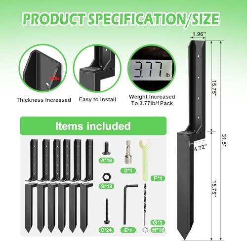 8 Pcs Fence Post Repair, Heavy Duty Fence Post Kit Anchor Ground Stakes for Repairing Tilted, Broken Wood Support