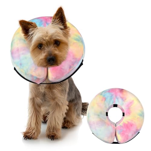 Dog Cone, Y-blue Dog Cone Collar Inflatable Puppy Neck Collar(Pink Blue, S) - color: Pink Blue, size: Small