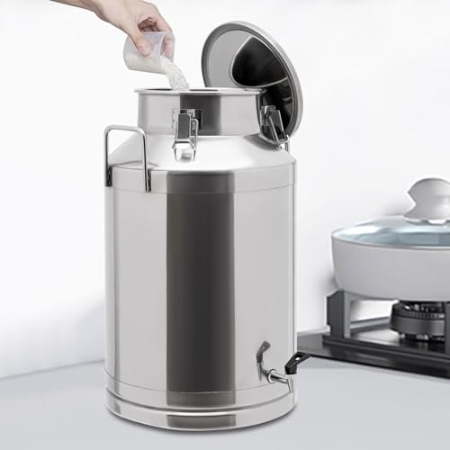 Stainless Steel Food Grade Milk Can, 60L Milk Transport Bucket Wine Pail Sealed Oil Storage Metal Water Beverage Drink Dispenser Handle Liquid Container with faucet for Old Vinegar, Honey (60L) - size: 60L