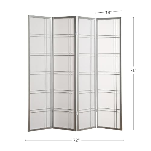Roundhill Furniture Seto 4-Panel Room Divider Screen, Silver - color: Silver