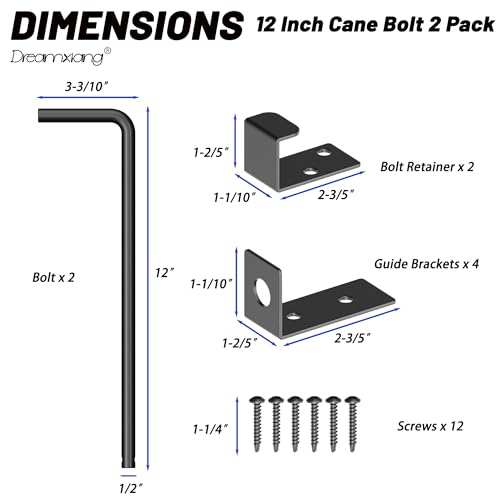 12" Heavy Duty Cane Bolt Gate Drop Rod Extra Thick Hardware Ground Latch for Wood PVC Vinyl Metal Fences Gates, Double Doors, Black Solid Steel-2 Pack - color: 12 Inch