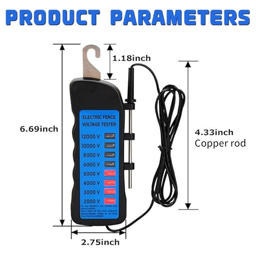 Electric Fence Voltage Tester, 12KV Digital Electric Fence Tester, Handheld Electric Fence Fault Finder, Farms Fault Troubleshooter with 8 Neon Indicator Lights