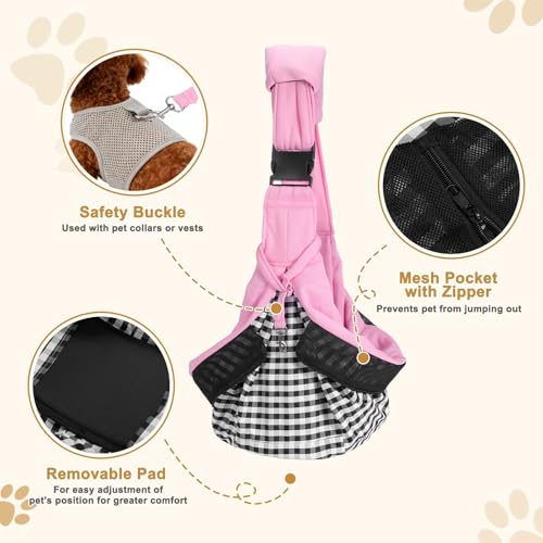 Dog Sling Carrier for Small Dogs and Cats Up to 16.5 Lbs, Breathable with Shoulder Pad Pet Crossbody Shoulder Bag, (Pink, 1 Pcs) Intended for Outdoor/Camp/Travel - color: Pink