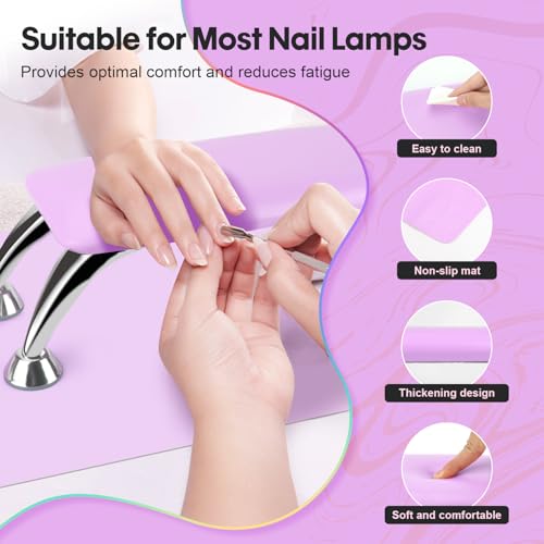 Arm Rest for Nails Tech with Table Mat for Salons and Home Manicures, Soft Microfiber Leather Nail Hand Rest for Relaxing Arms, Non-slip Height Hand Pillow Cushion Nail Salon Manicure (Purple)
