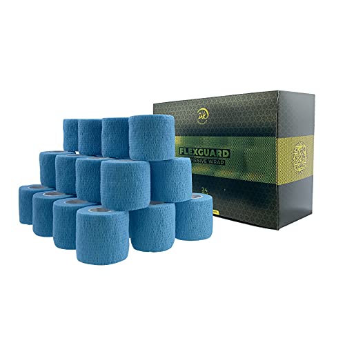 (24-Pack) 2” x 15 FT Disposable Cohesive Bandage Tattoo Grip Tape Wrap Self Adhesive Elastic Non Woven Bandage Cohesive Wrap Self Adherent Wrap for Pets and for Sports (Light Blue) - color: Light Blue