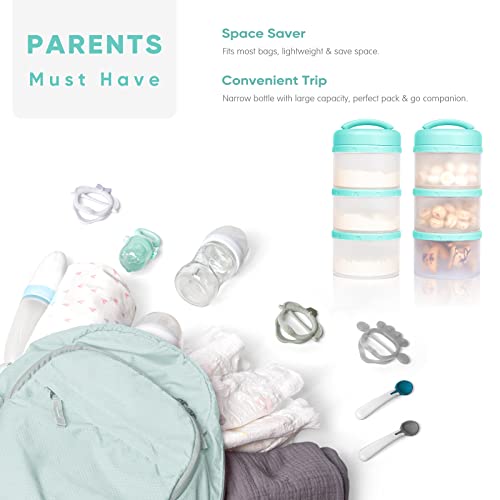 Termichy Stackable Formula Dispenser Portable Milk Powder Container, 2 Pack, Mint | Separated Compartments Premeasure Storage - Mess-Free Funnel Spout for No-Spill Pouring - for Home or Travel Use - color: Mint