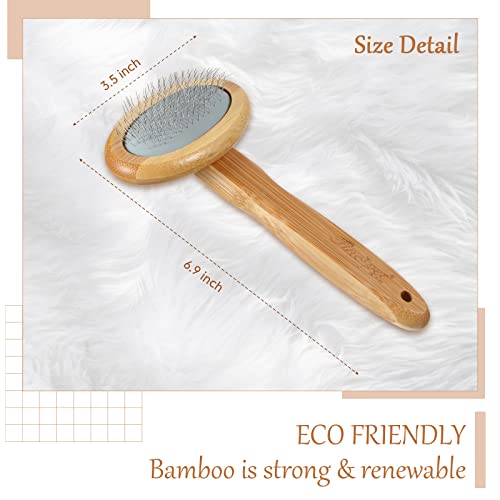 Sheepskin Wool Brush Stainless Steel Pins Bamboo Slicker Carding Rug Comb Macrame Brush Fur Brushes Wool Carding Brushes with Long Prongs for Unmat Fur Rugs Pillows Short Hair Pet Grooming Deshedding