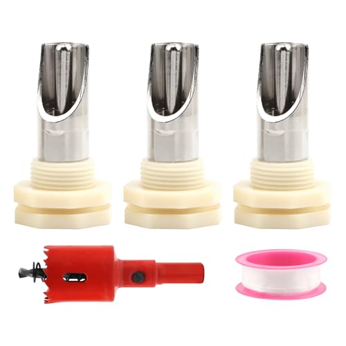 Pig Nipple Waterer for Barrel Kits, 3pcs Stainless Steel Automatic Pig Drinker Feeder Water Tank Connector with 1 Hole Opener & PTFE Tapes, Watering Systems Kit for Pig/Goats/Swine/Piglets/Drinking