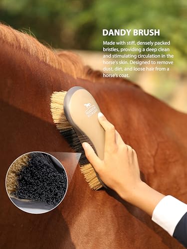 Harrison Howard Horse Grooming Brushes Kit 7 pieces with Organizer Tot Equine Care Series Horse Brush Sets Black - color: Black