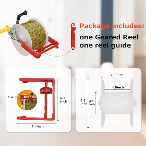 3:1 Geared Electric Fencing Reel, Electric Fence Wire Reel, with Auxiliary Winding Handle, Suitable for Building Farm Fences - size: 0 ft x 1 standard reel x 1 guide