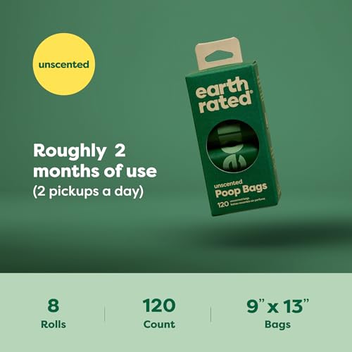 Earth Rated Dog Poop Bags on Refill Rolls, 120 Bags, Unscented | Guaranteed Leak Proof and Extra Thick Waste Bag Refill Rolls - size: 1 Count (Pack of 120)