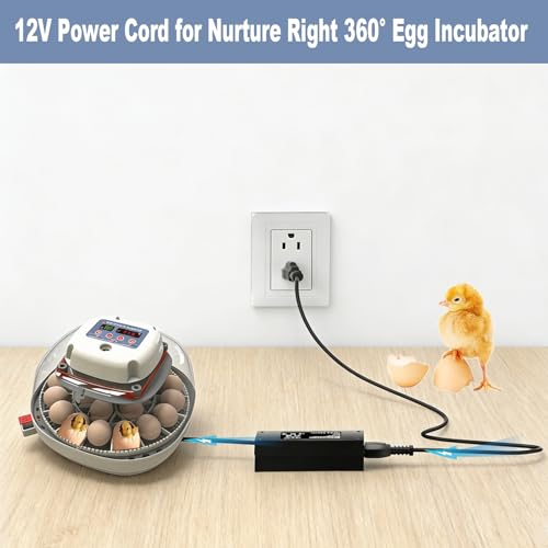 12V Power Cord for Nurture Right 360° Egg Incubator Compatible with Nurture Right 360° Egg Incubator Parts for Temperature Humidity Control Hatching Charger Power Adapter Cord