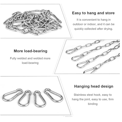 2 Pack Gate Chain Lock for Outdoor Fence with Carabiner, 1/6 x 24/44 Inch Stainless Steel Link Chains No Fear of Being Bent, Easy to Adjust Barn Chain for Livestock Gate （ Silver ） (24+44 Inch)