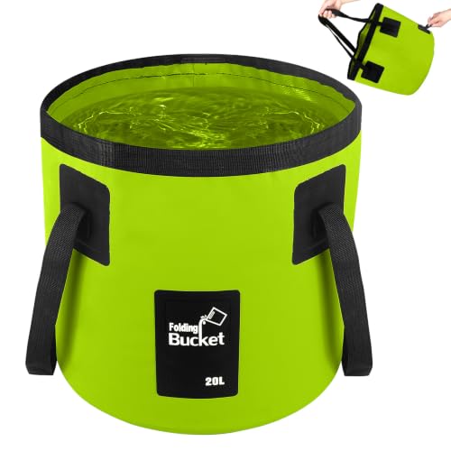 5 Gallon Collapsible Bucket with Handle Car Wash Bucket Cleaning Supplies | Foldable Water Storage Container for Camping Fishing Gardening, Portable Laundry Wash Basin for RV Swamp Emergency Prep Green - color: Lemon Green, size: 20L
