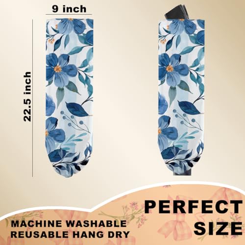 Watercolor Blue Flower Plastic Bag Holder, Wall Mount Grocery Bag Holder | Cottage Core Rustic Leaves Plastic Bag Holder, Reusable Grocery Bag Storage Dispenser, Farmhouse Kitchen Home Decor - color: flowers