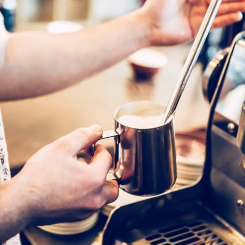 Saiveina Milk Frothing Pitcher, 12oz Milk Frother Cup Stainless Steel | Espresso Milk Pitcher, Milk Steamer Cup, Milk Jug, Milk Frother Pitcher, Milk Frothing Cup with Handle for Cappuccino Coffee - size: 12 Ounces (Jug)