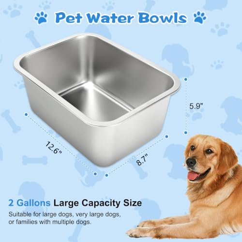 YUEPET Outdoor Dog Water Bowl, 2 Gallon Stainless Steel Bowl for Dogs | Outdoor Dog Water Bowl, 2 Gallon Capacity, Food and Water Use, Rounded Corners, Raised Edge, Easy to Clean, XL Dogs - size: 2 Gallons
