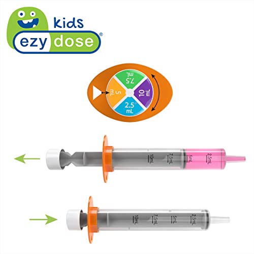 Ezy Dose Kids Baby Oral Syringe & Dispenser, 10 mL, Color Coded, BPA Free | Liquid dosing device designed to help safely administer the prescribed dose, color-coded dial and built-in safety stops - size: 10 mL/2 TSP without Brush (Single)