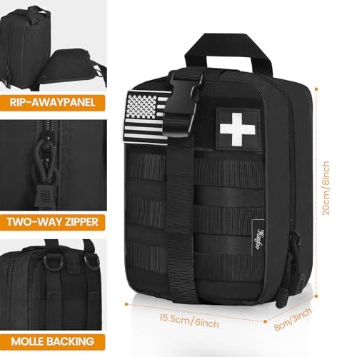 Medical Molle Pouch Tactical - 1000D Nylon First Aid Pouch, Big Capacity EMT Pouch Utility, Heavy Duty Military Grade Rip-Away Ifak Pouch for Home and Outdoor Activities（Bag Only - color: Black