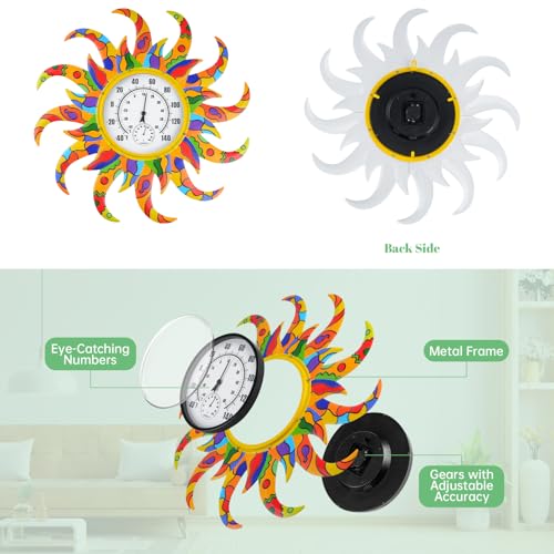 Colorful Sun Outdoor Thermometer & Hygrometer Combo, 25 Inch Indoor Outdoor Wall-Mounted Thermometer Large Numbers, Decorative Indoor Outside Thermometer for Patio, Garden, Living Room,Wine Cellar