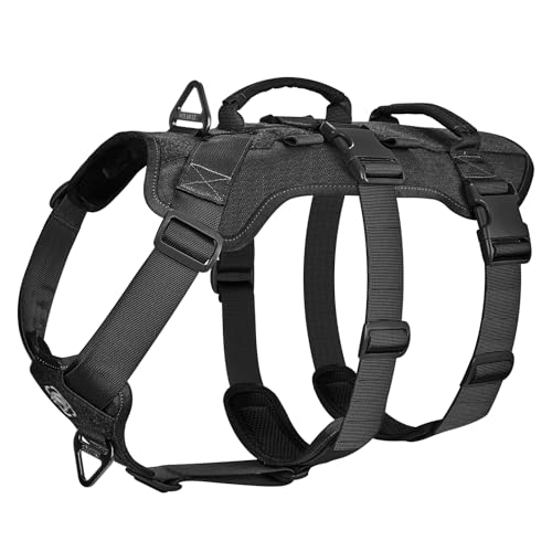 OneTigris Escape Proof Dog Harness, No Pull Dog Harness with Handles, Tactical Multi-Use Support Dogs Harnes for Large Dogs Everyday Wear Walking Hiking Training (Black, Medium) - color: Black, size: Medium