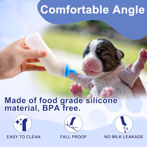 Kitten Nursing Bottle Puppy Bottles and Nipple in Cat Bottle Feeding Kit Nipple Kittens Syringe for Newborn Kittens,Puppies,Squirrel,Small Animals (Blue) - color: Blue