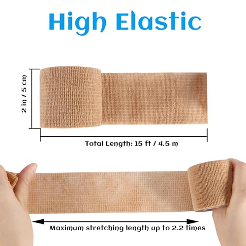 36 Rolls Elastic Self Adhesive Bandage Wrap 2 Inch, Breathable Non Woven Cohesive Bandage, Vet Wrap for Dogs, Ankle Sprains Swelling Medical First Aid Tape, Sports Athletic Tape Brown - color: 2 Inch-36 Count Brown