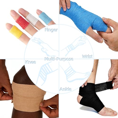 IndigoCase 6 Pack Self Adhesive Bandage Wrap 2 Inch x 5 yd Elastic Tape | SkyBlue Color Elastic Bandage Wrap, Vet Wrap, Small Bandage for Kids, Fingertip, Wrist, Dog, Pets - color: Skyblue, size: 2 Inch - 6 Pack