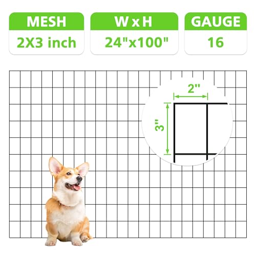 PVC Coated Wire Mesh Fence – 24in H x 100ft L Farm & Garden Wire Fencing, 2" x 3" Square Mesh, 16 Gauge Black Metal Wire for Chicken,Dog,Vegetable Garden,Poultry Fencing,Livestock and Animal Barrier - color: Black, size: 2"x3" 24inx100ft