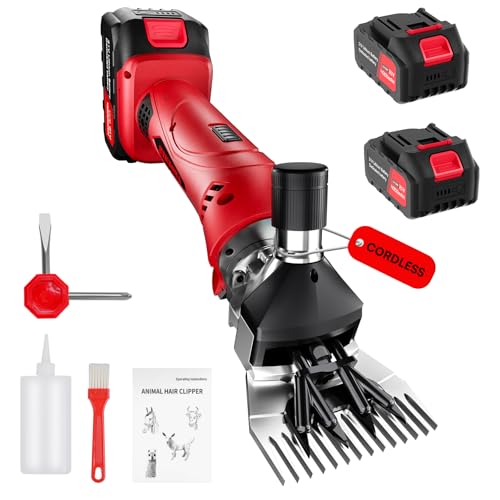 Cordless Sheep Shears,2600RPM Electric Sheep Shearing Clippers with 2 Pcs Rechargeable 4000mAH Battery, 6 Speed Heavy Duty Livestock Haircut for Grooming Sheep Goats Cattle Thick Coats Animals - size: CordlessSheepShears
