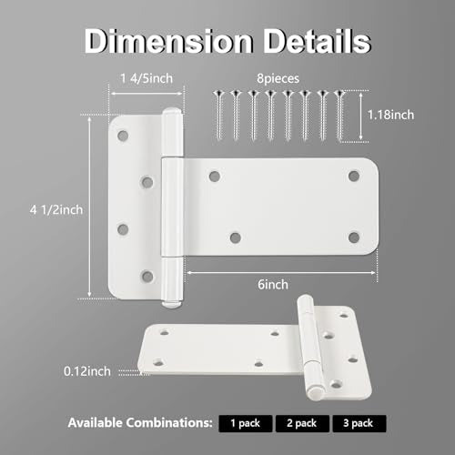 4 Pack 6" Door Hinges,280 Lbs Capacity Heavy Duty Gate Hinges | Matte white T-Strap Shed Gate Hinges,Barn Door, Shed Doors, rust-resistant,durable( (6 inch - 4 Pack)-Patent Pending - size: 6 inch - 4 Pack