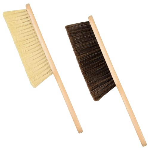 Wooden Bench Brush with Soft Bristles – 2 Pack Wide Table & Counter Dusting Brush for Cleaning Crumbs, Lint, Clothing, Furniture, Kitchen Surfaces & Workbenche - color: Brown,beige