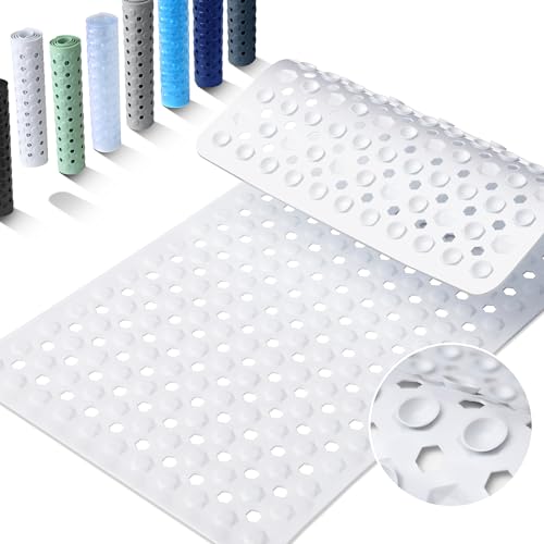 Yimobra Bathtub Mat Non Slip, 34.5"X15.5" Long Shower Mat for Inside Shower, Machine Washable Bath Mat with Drain Holes & Strong Suction Cups, Soft on Feet, Bathroom Essentials, White - color: White, size: 34.5 X 15.5 Inch