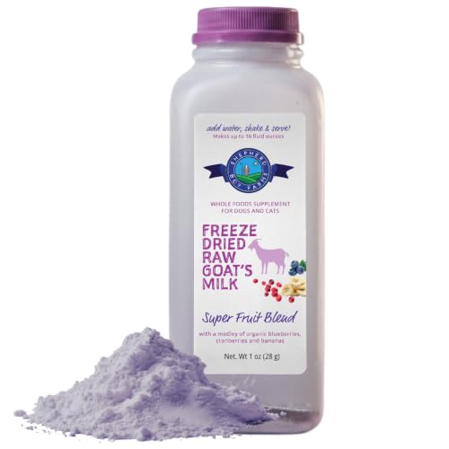 Shepherd Boy Farms Super Fruit Freeze Dried Raw Goat Milk Powder for Dogs | Pasture Fed Goats Without Antibiotics or Added Hormones, Includes Organic Fruits & Natural Probiotics. Makes 16 FL OZ - size: 1 Ounce (Pack of 1)