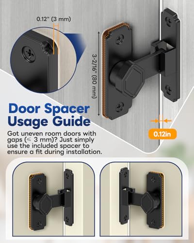 Pocket Door Lock, 90 Degree Latch, Barn Door Hardware Black 4PCS | Solid Aluminum Alloy, 3MM Spacer, 360° Rotation, Sliding Screen Door Lock, Cabinet, Bathroom, Garden Gate, Shed, Bedroom - color: Black-4 Pcs