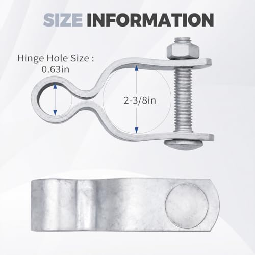 2-Pack Female Gate Hinges for 2-3/8 in OD Chain Link Posts | Pairs with a 5/8 in male pin, Galvanized steel for outdoor use, Bolts and nuts included, For repair or new installation - size: 2-3/8 Inch