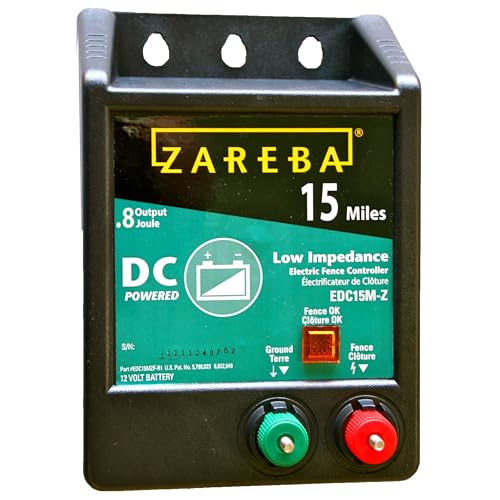 Zareba 15-Mile Battery Operated Low Impedance Electric Fence Charger | Livestock Containment for Horses, Cattle, Pigs, Heavy Weed Conditions, 0.8 Joule Output