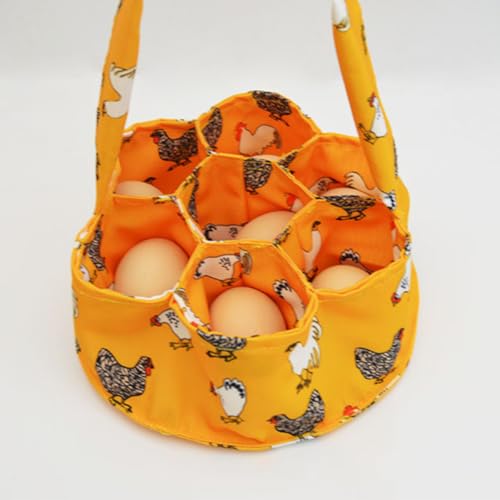 Egg Basket Bag,Farmhouse Chicken-Eggs Holder with 7-Bags Handheld EggsPurse,Fabric Gathering Basket for Collecting Fresh Eggs, Housewife Garden Transport Storage(Orange)