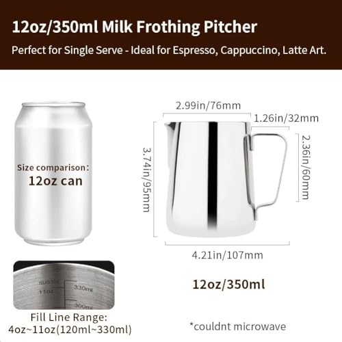 watchget 12oz Milk Frothing Pitcher Stainless Steel Espresso Steaming Jug | Clear Internal Scale, Milk Coffee Cappuccino Latte Art Barista Steam Pitchers,Barista Coffee Bar Accessories, 350ml, Silver - color: Silver, size: 11.8 Ounces