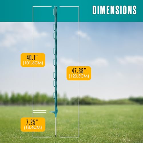 Electric Fence Posts, Garden Poles, Kit for Wire Fencing, Green, 4Ft, 25 Pk | Houseables Step In Fence Post, Electric Fencing, Garden Stakes, Deer, Livestock, Temporary, Fiberglass, Plastic, Ground Rod