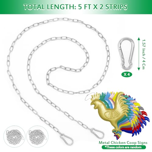 2 Set 5 Ft Hanging Chain Spring Hooks with 4 Signs for Chicken Coop Feeders | 304 Stainless Steel, Anti-Rust & Adjustable, Holds Up To 13 Lbs for Chicken Coop Feeders, Plant Hooks Indoor & Outdoor Use - size: 2 PCS 5 FT