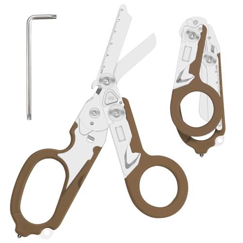 6-in-1 Heavy-Duty Emergency trauma shears (Bean Sand Colour) | Multifunctional Life-Saving Tool|Suitable for Emergency Rescue|Outdoor Exploration|DIY Construction and Maintenance - color: Bean Sand Colour