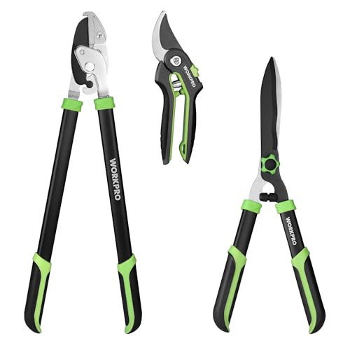 WORKPRO 3-Piece Garden Shears Set, Heavy-Duty Gardening Clippers | Includes 20” Hedge Shear, 24” Anvil Lopper & 8” Pruning Shear, with Sharp Blade, Comfort Grip for Branch, Shrub, and Hedge - size: 3PCS - Garden Shears Set