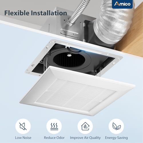 Amico Bathroom Exhaust Fan, 160 CFM, 1.5 Sones, Low Noise, ETL & FCC | Ceiling Opening 10.7'' x 10.7'', Household Ventilation Fans, Ceiling Mounted, No Attic Access Needed - size: 160 CFM (No Light)