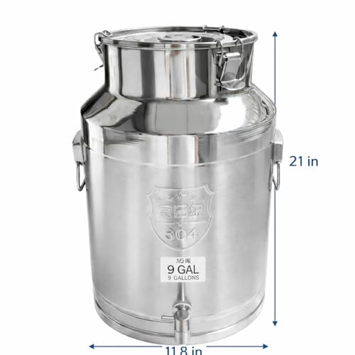 9.3 Gallon 304 Stainless Steel Milk Can with Lid, Heavy Duty Sealed Milk Bucket, Large Metal Storage Container for Milk, Wine, Oil, Water - size: 9.3 Gallon