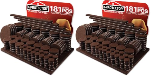 Felt Furniture Pads X-PROTECTOR 181 PCS Premium Furniture Pads - Felt Pads Furniture Feet Best Wood Floor Protectors - Protect Your Hardwood & Laminate Flooring! (Pack of 2) - size: 181 PCS Brown, Round & Square (Pack of 2)