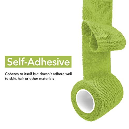 RISEN Cohesive Bandage 2” x 5 Yards, 6 Rolls, Self Adherent Wrap Medical Tape, Adhesive Flexible Breathable First Aid Gauze Ideal for Stretch Athletic - color: Grass Green